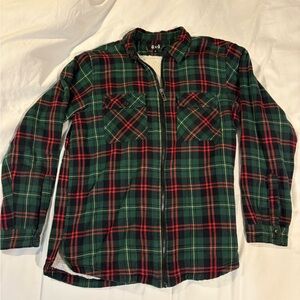 Men's Plaid Shirt Jacket - Green and Red